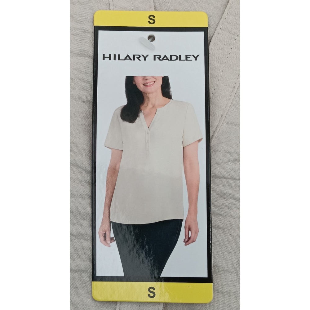 Hilary Radley Women Cream White V Neck Button Blouse Short Sleeve Small NEW